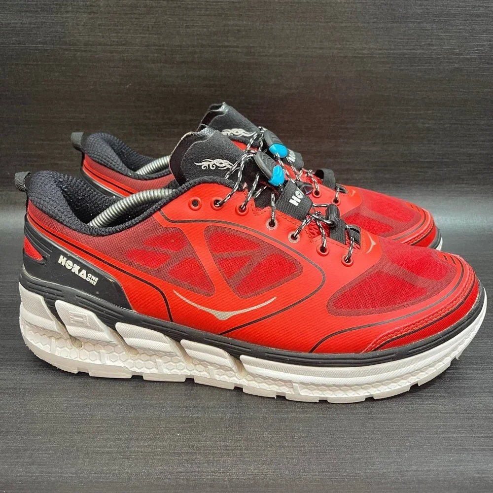 Hoka One Conquest Mens Size 10 Red road comfort running athletic Sneakers shoes